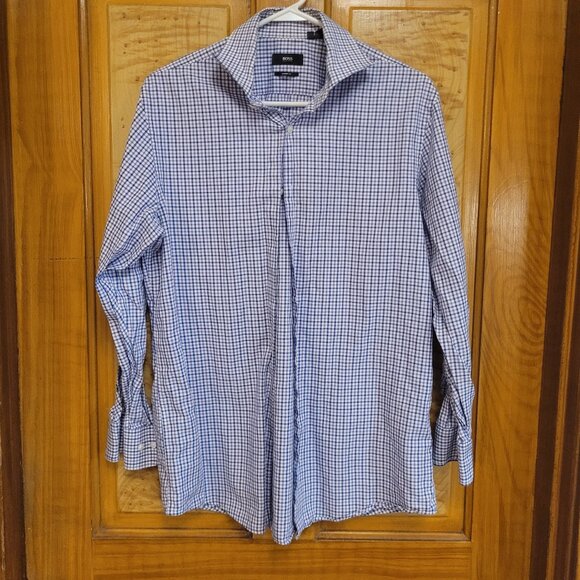 BOSS Hugo Boss Sharp Fit Dress Shirt 16.5 32/33 Gingham - Picture 1 of 3
